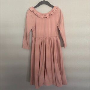 Hubble + Duke pink long sleeve dress with ruffled neckline